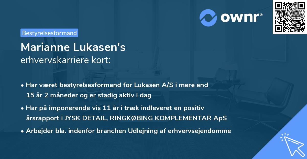 Marianne Lukasen's erhvervskarriere kort