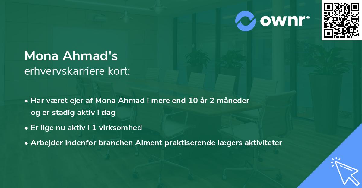 Mona Ahmad's erhvervskarriere kort