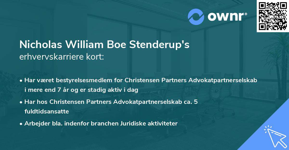 Nicholas William Boe Stenderup's erhvervskarriere kort