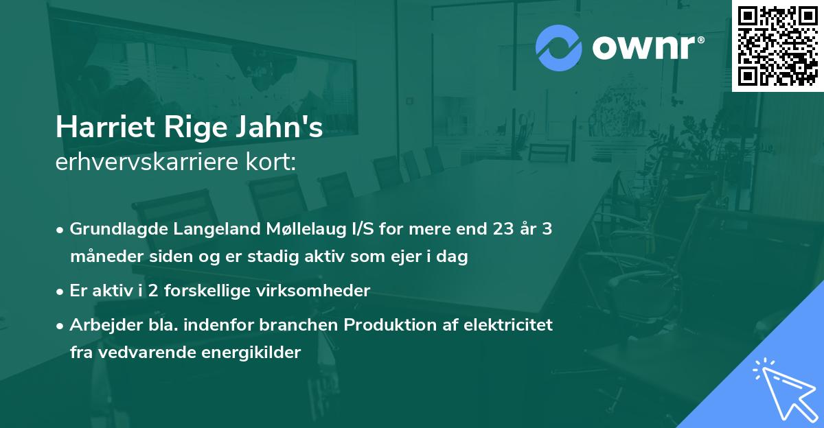 Harriet Rige Jahn's erhvervskarriere kort