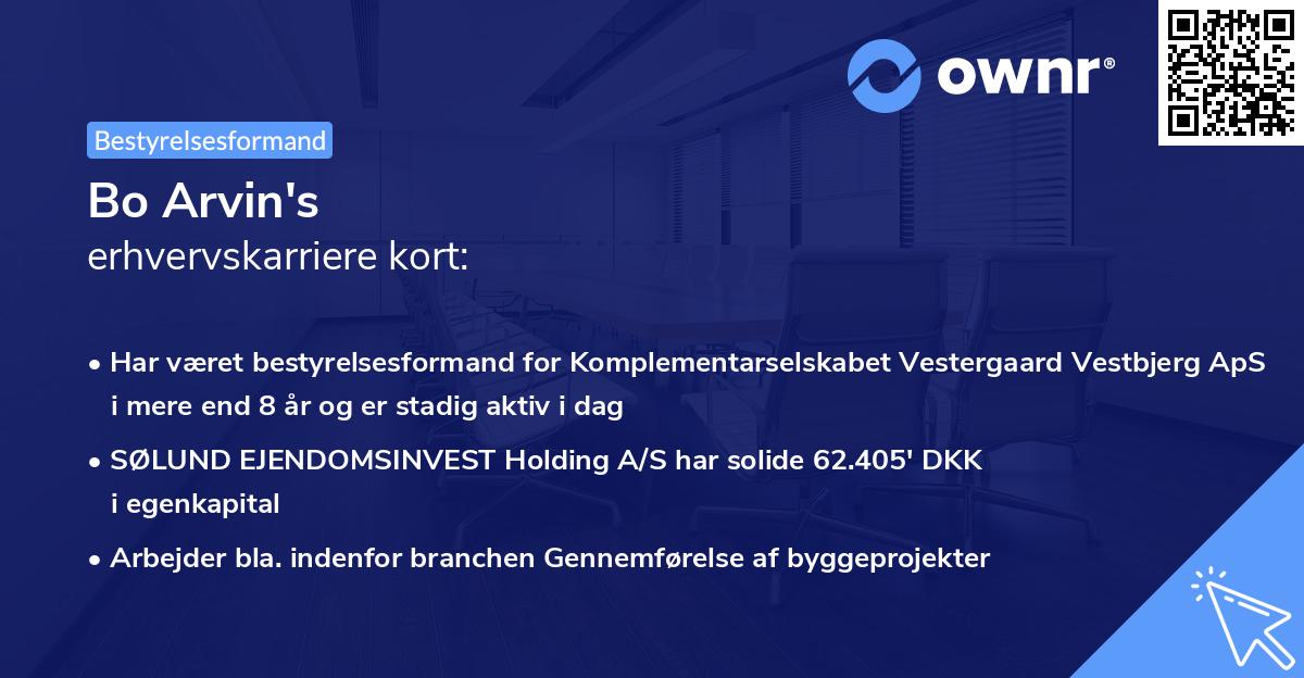 Bo Arvin's erhvervskarriere kort
