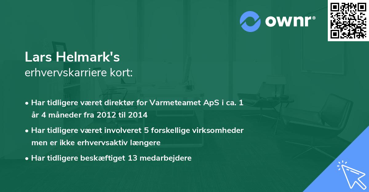 Lars Helmark's erhvervskarriere kort