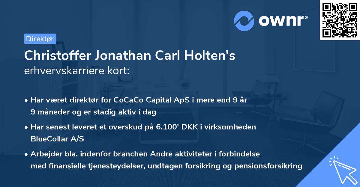 Christoffer Jonathan Carl Holten's erhvervskarriere kort