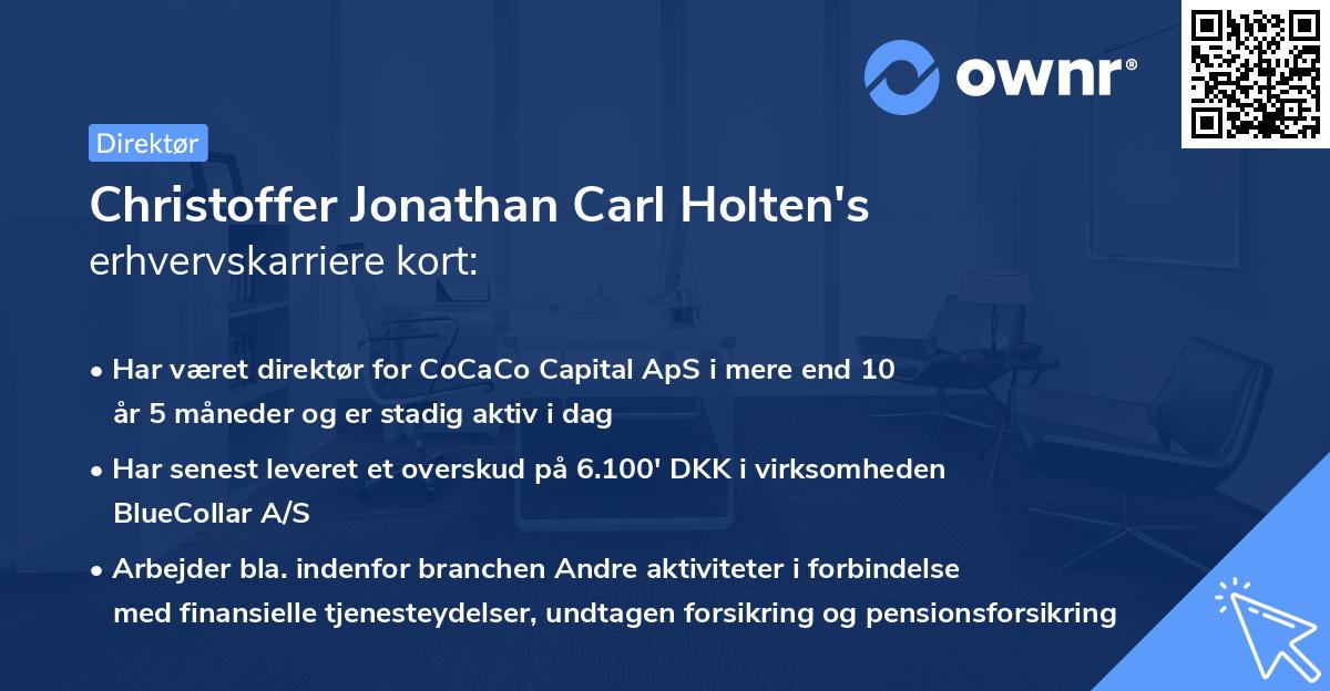 Christoffer Jonathan Carl Holten's erhvervskarriere kort