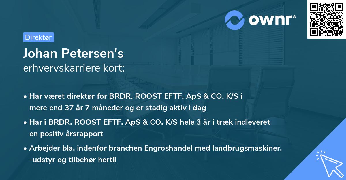 Johan Petersen's erhvervskarriere kort