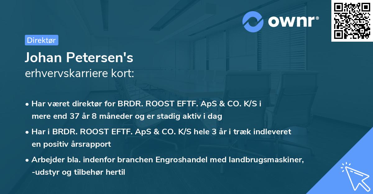 Johan Petersen's erhvervskarriere kort