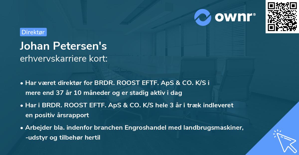 Johan Petersen's erhvervskarriere kort