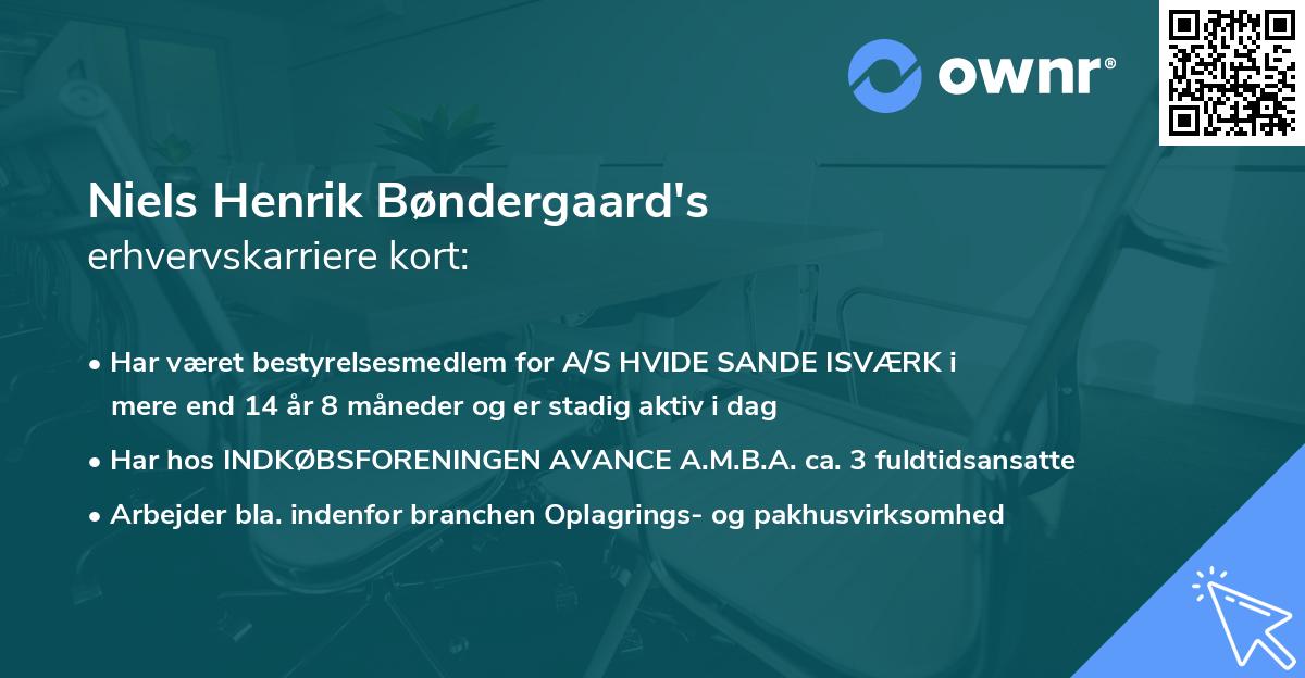 Niels Henrik Bøndergaard's erhvervskarriere kort