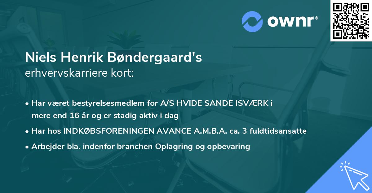 Niels Henrik Bøndergaard's erhvervskarriere kort