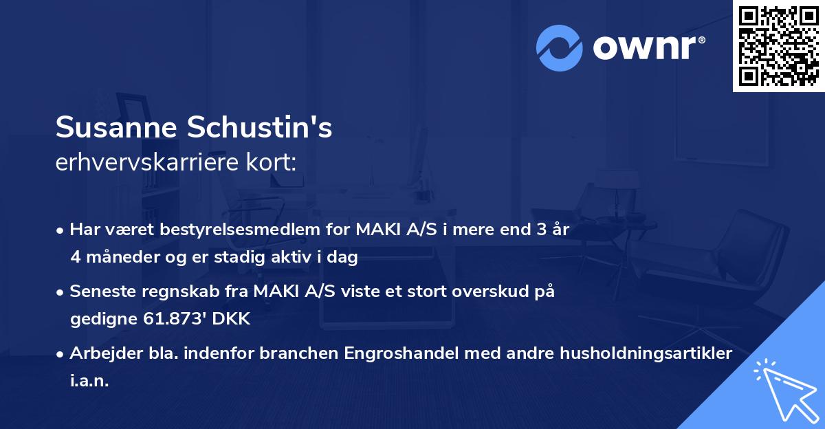 Susanne Schustin's erhvervskarriere kort
