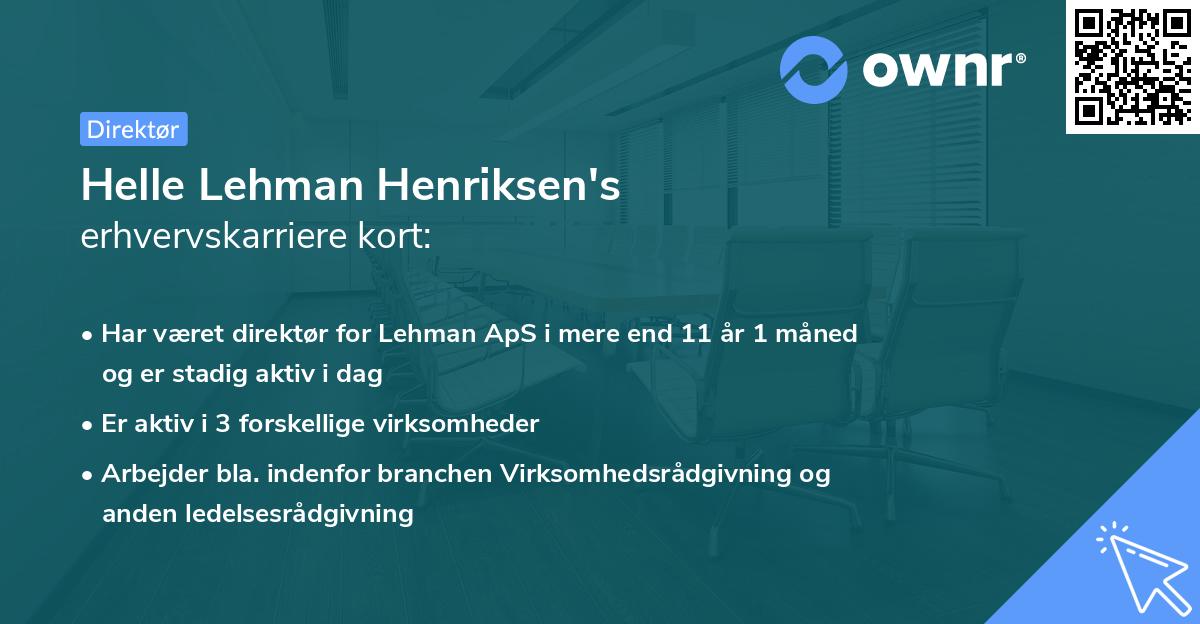 Helle Lehman Henriksen's erhvervskarriere kort