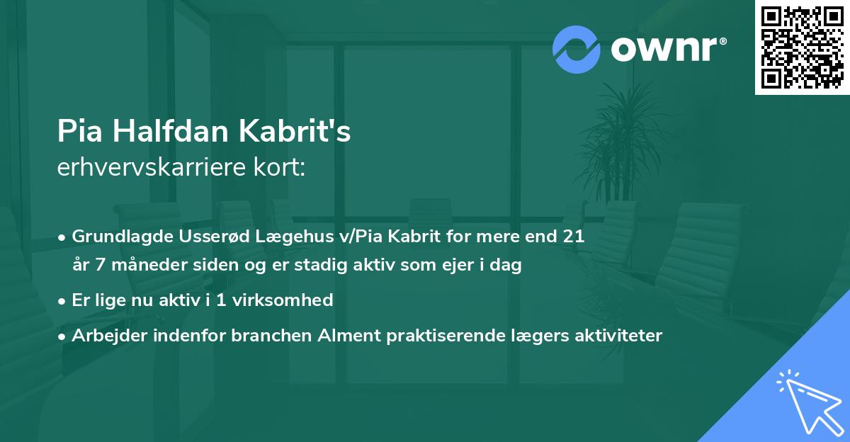 Pia Halfdan Kabrit's erhvervskarriere kort