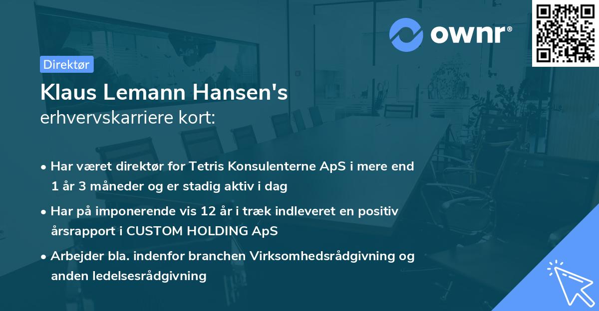 Klaus Lemann Hansen's erhvervskarriere kort