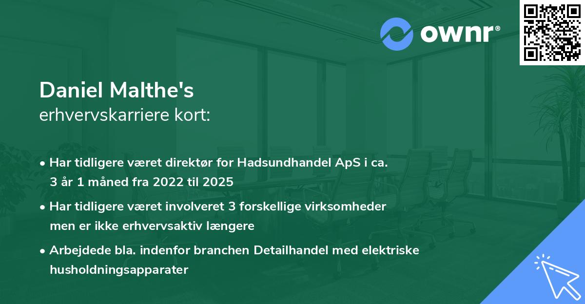 Daniel Malthe's erhvervskarriere kort