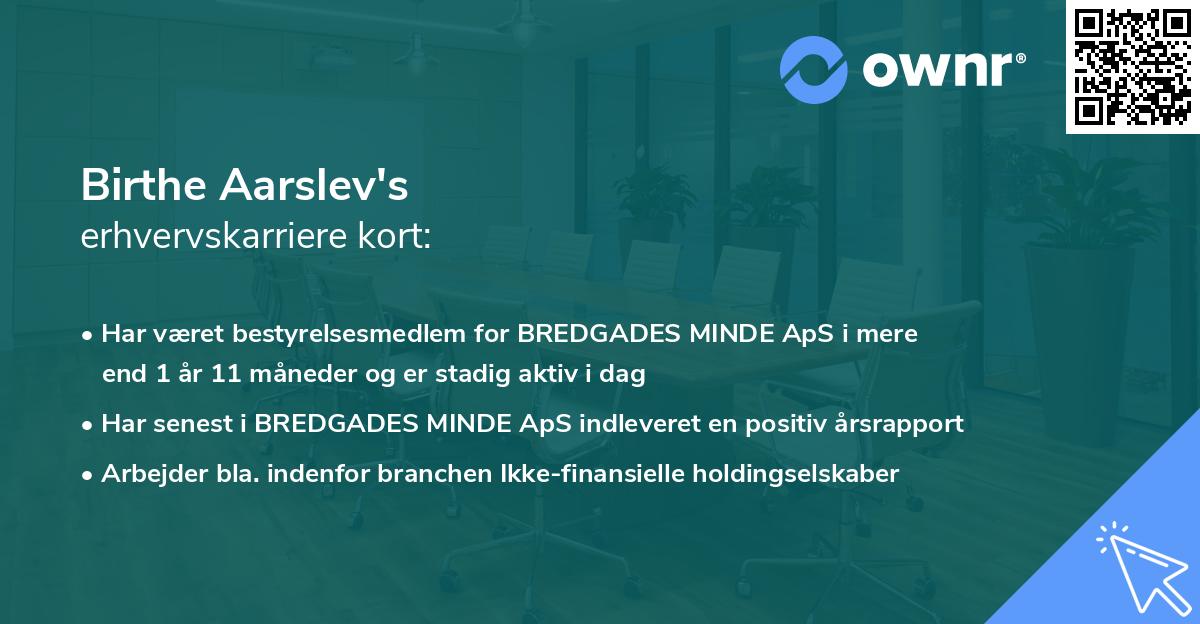 Birthe Aarslev's erhvervskarriere kort