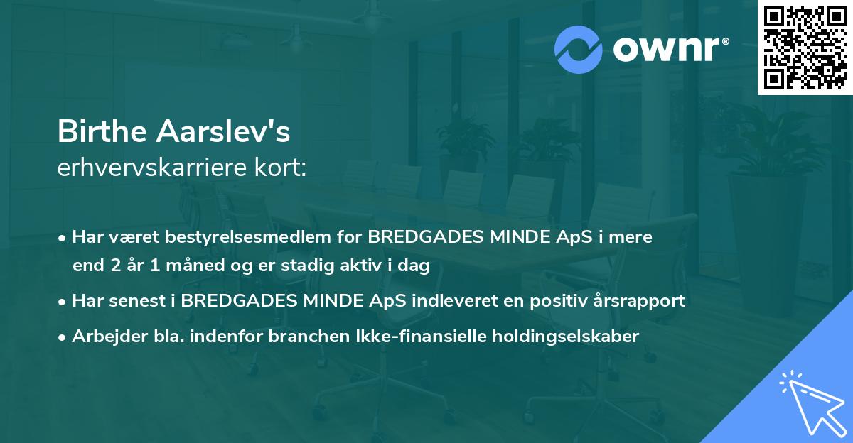 Birthe Aarslev's erhvervskarriere kort