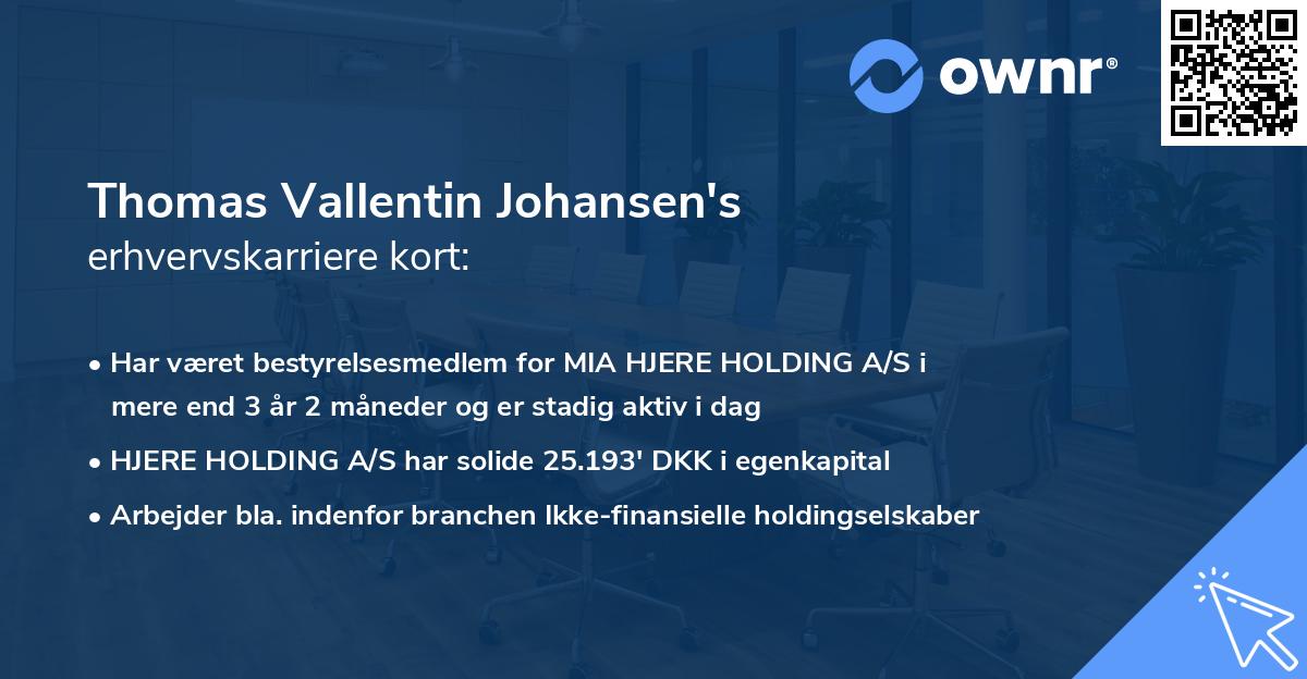 Thomas Vallentin Johansen's erhvervskarriere kort
