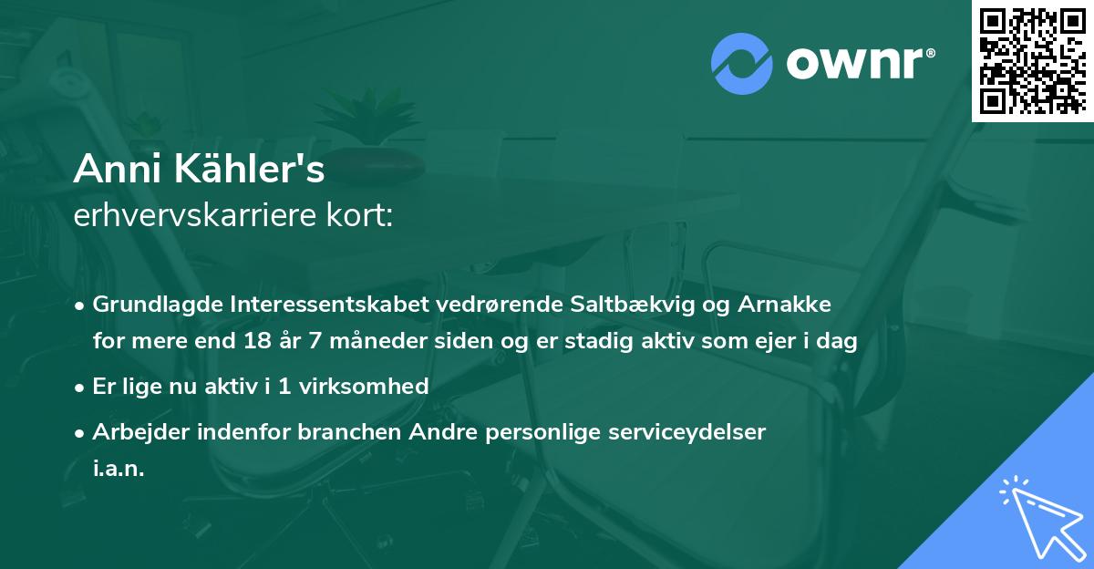 Anni Kähler's erhvervskarriere kort