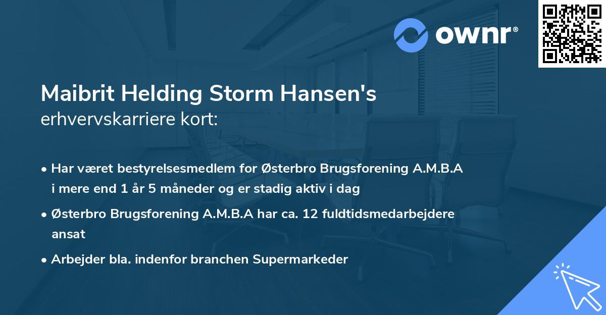 Maibrit Helding Storm Hansen's erhvervskarriere kort