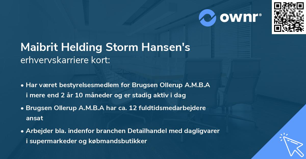 Maibrit Helding Storm Hansen's erhvervskarriere kort
