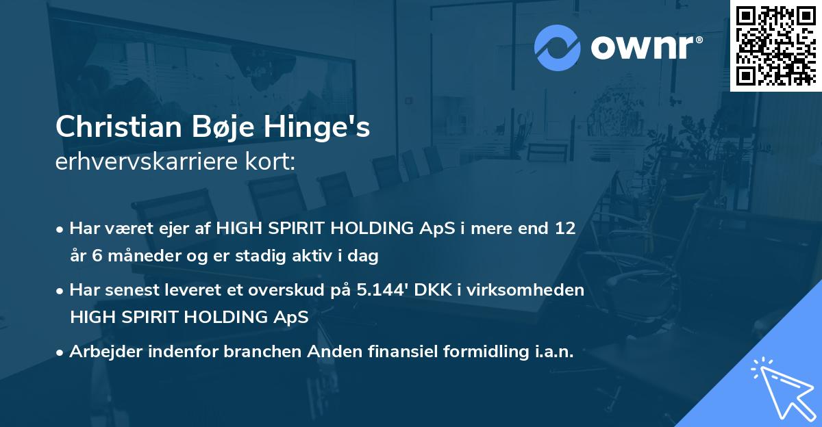 Christian Bøje Hinge's erhvervskarriere kort