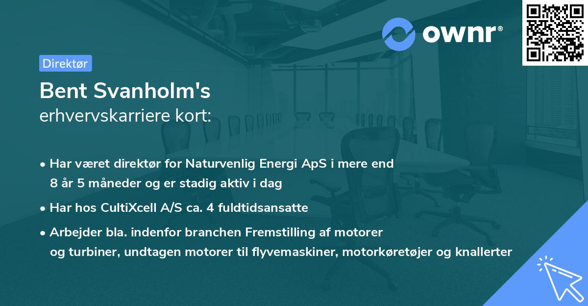 Bent Svanholm's erhvervskarriere kort