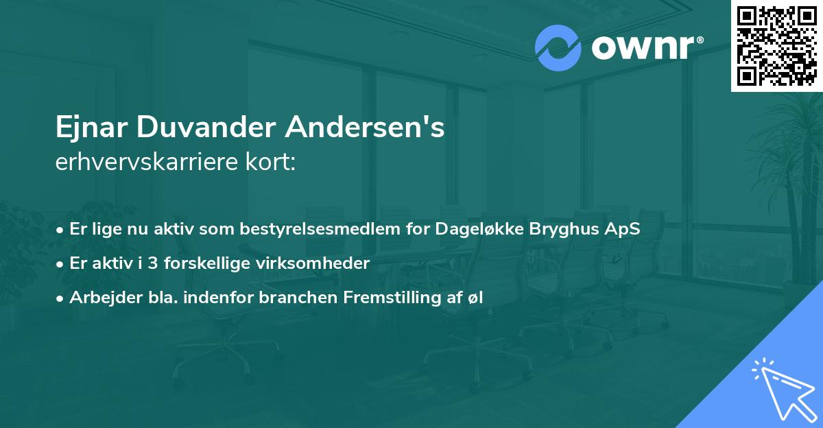 Ejnar Duvander Andersen's erhvervskarriere kort