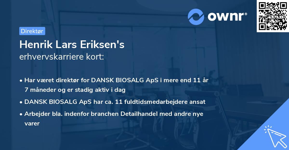 Henrik Lars Eriksen's erhvervskarriere kort