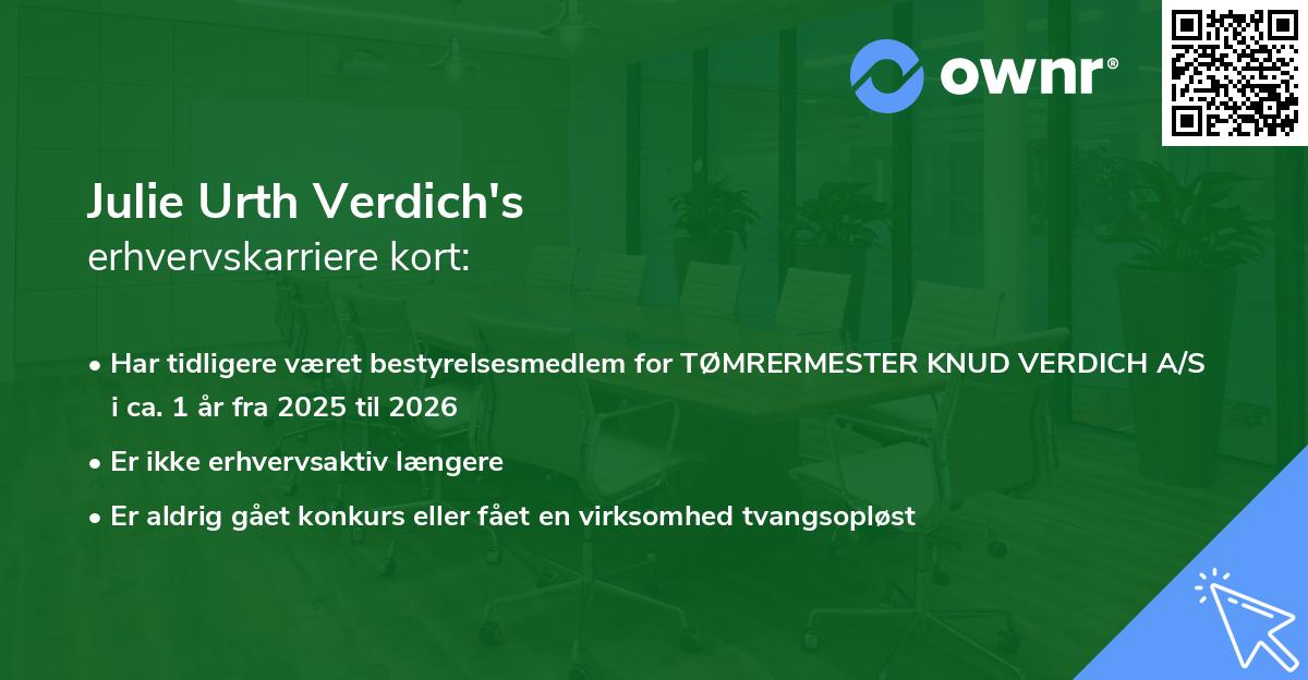 Julie Urth Verdich's erhvervskarriere kort