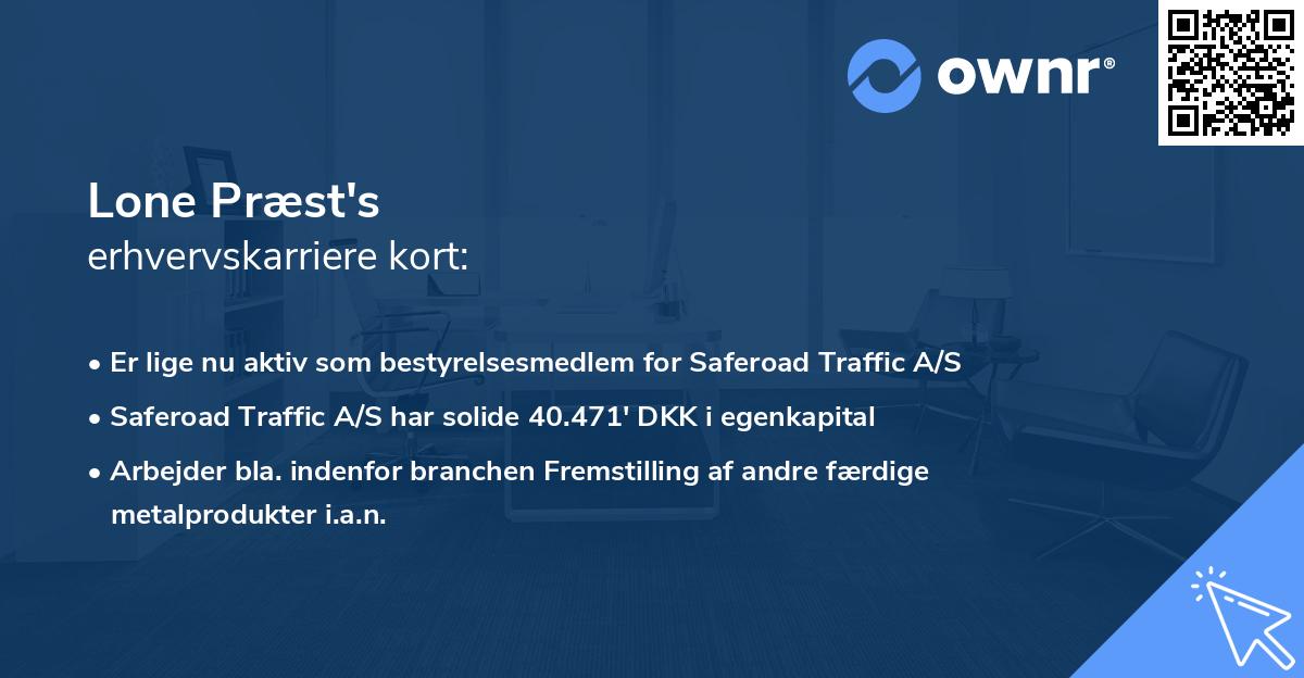 Lone Præst's erhvervskarriere kort