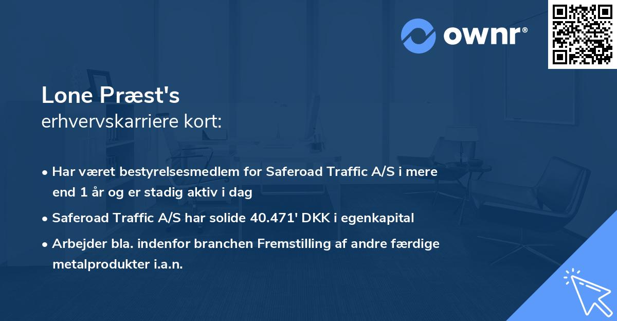 Lone Præst's erhvervskarriere kort