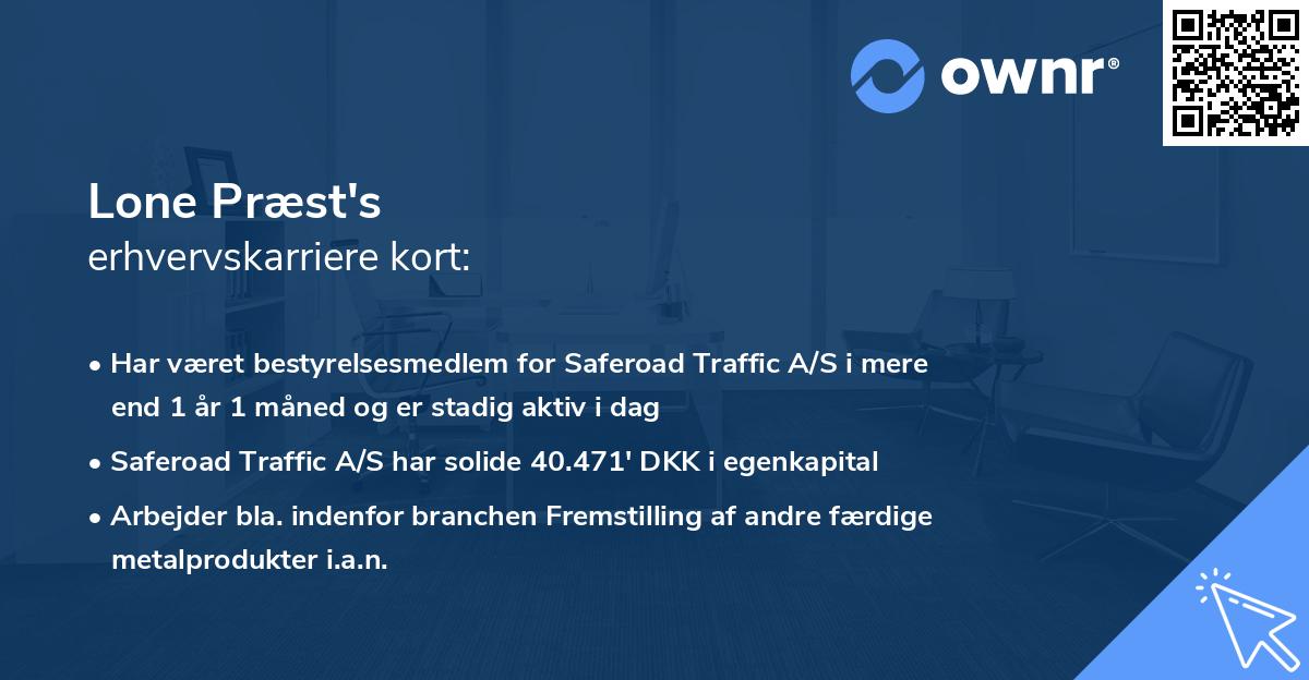 Lone Præst's erhvervskarriere kort