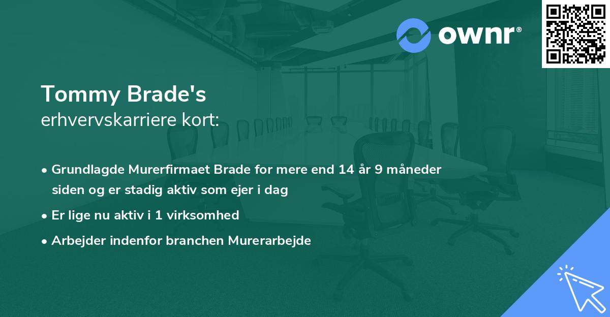 Tommy Brade's erhvervskarriere kort