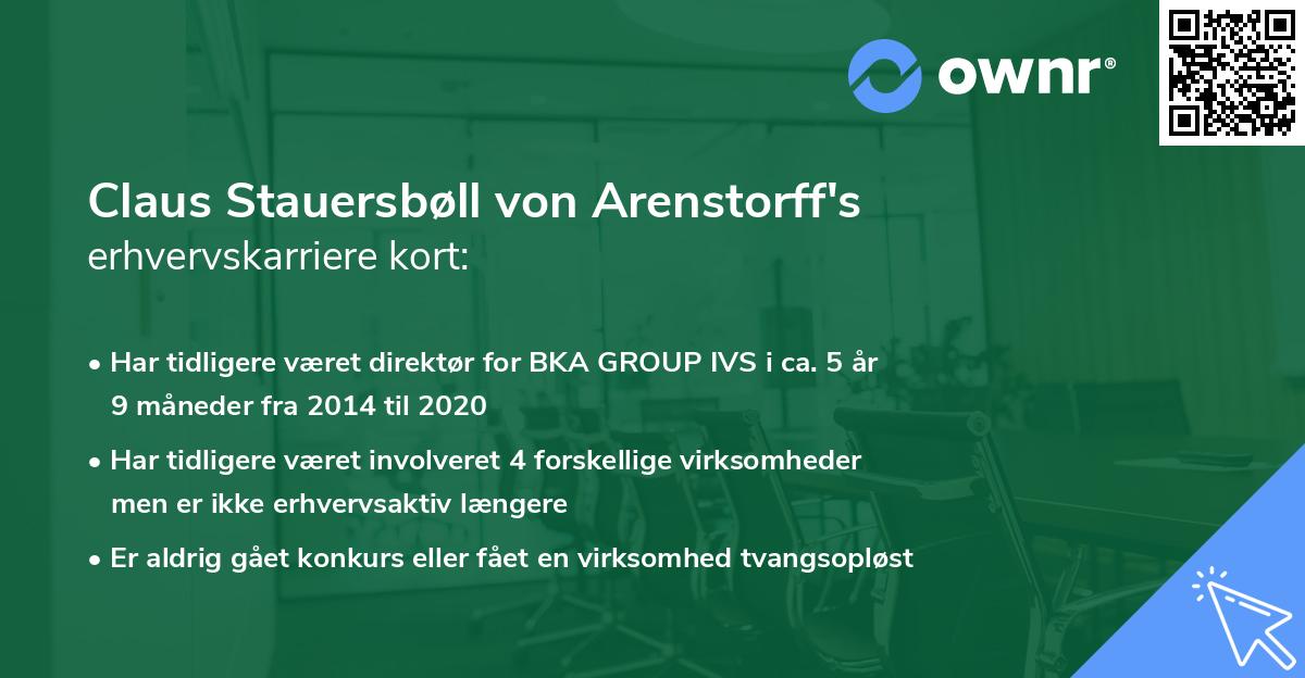 Claus Stauersbøll von Arenstorff's erhvervskarriere kort
