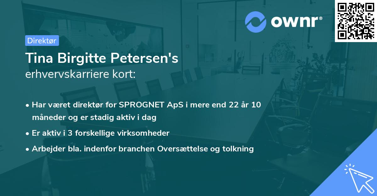 Tina Birgitte Petersen's erhvervskarriere kort
