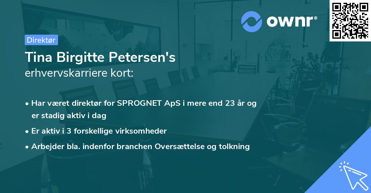 Tina Birgitte Petersen's erhvervskarriere kort