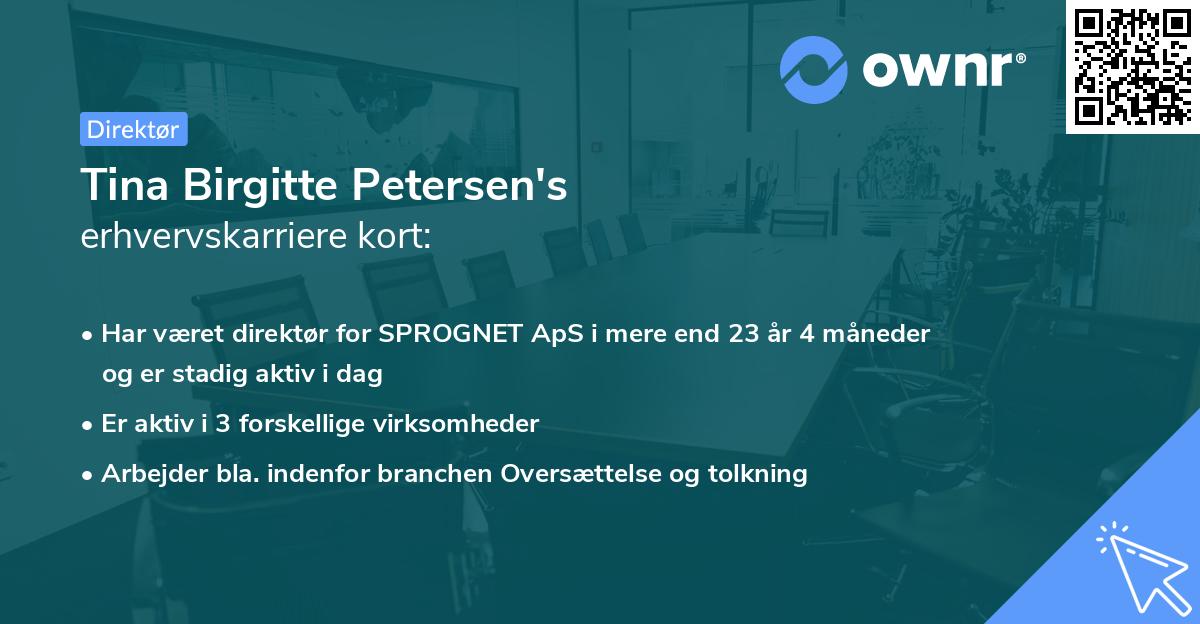 Tina Birgitte Petersen's erhvervskarriere kort