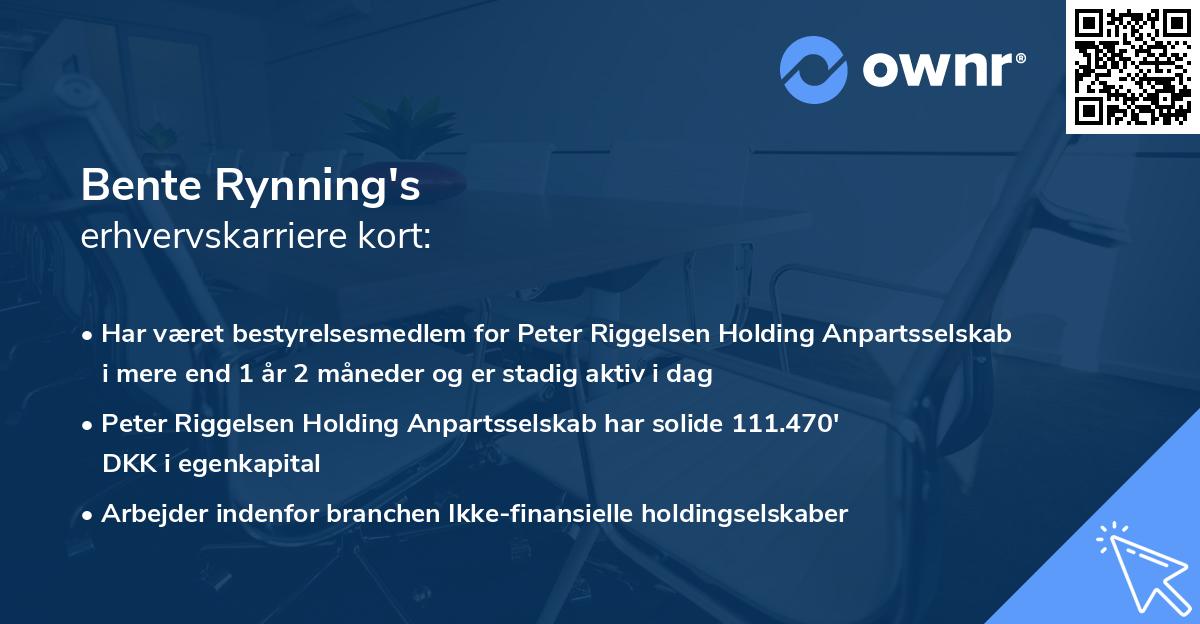 Bente Rynning's erhvervskarriere kort