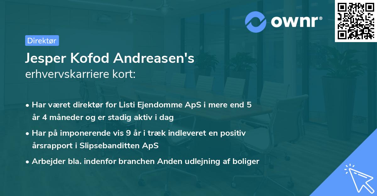 Jesper Kofod Andreasen's erhvervskarriere kort