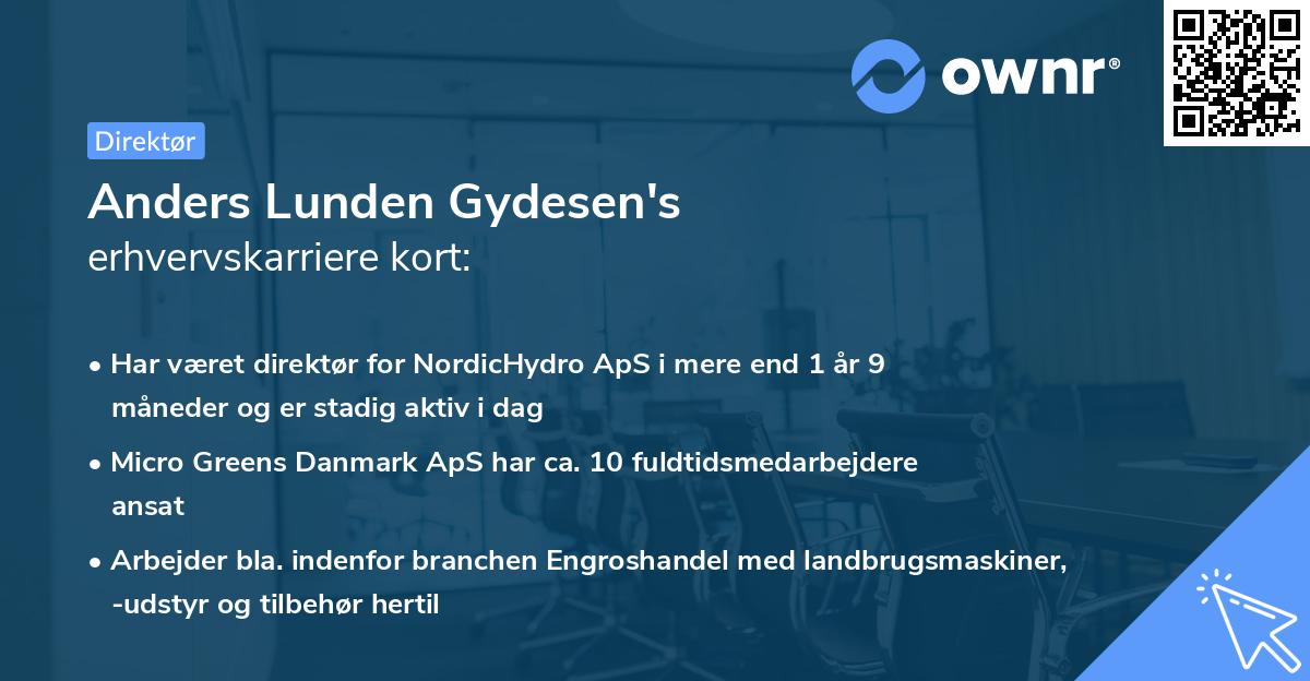 Anders Lunden Gydesen's erhvervskarriere kort