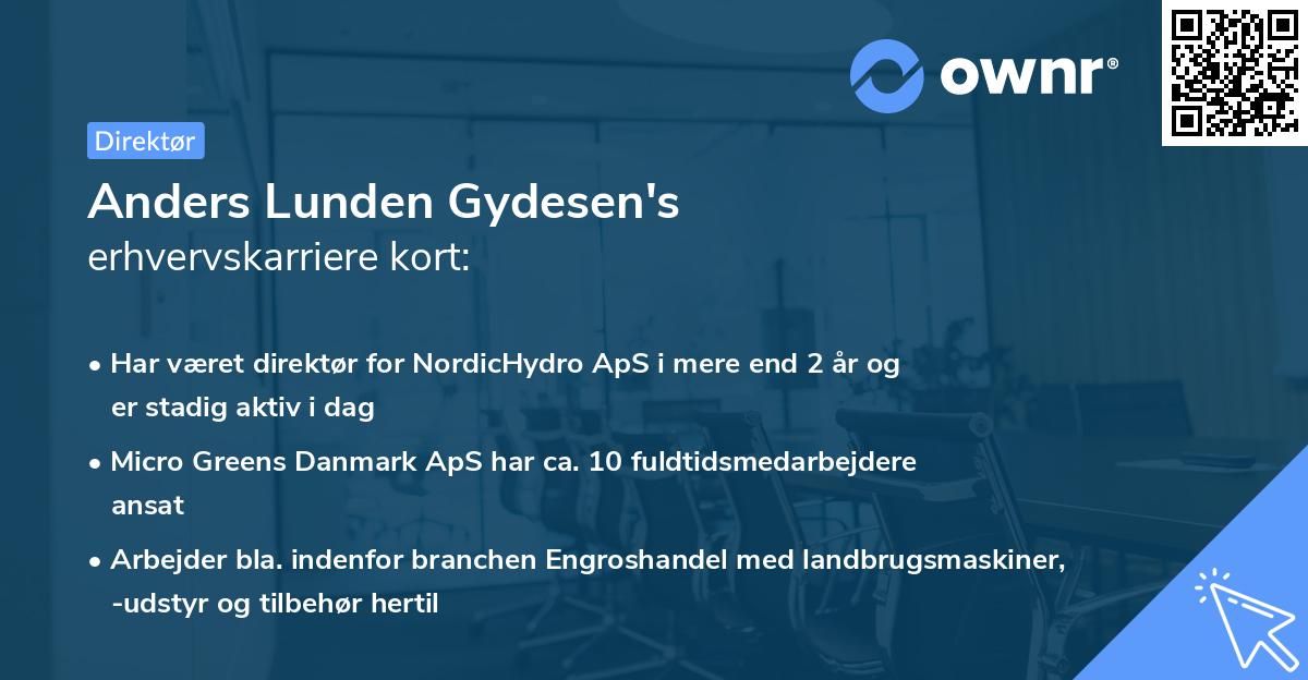Anders Lunden Gydesen's erhvervskarriere kort