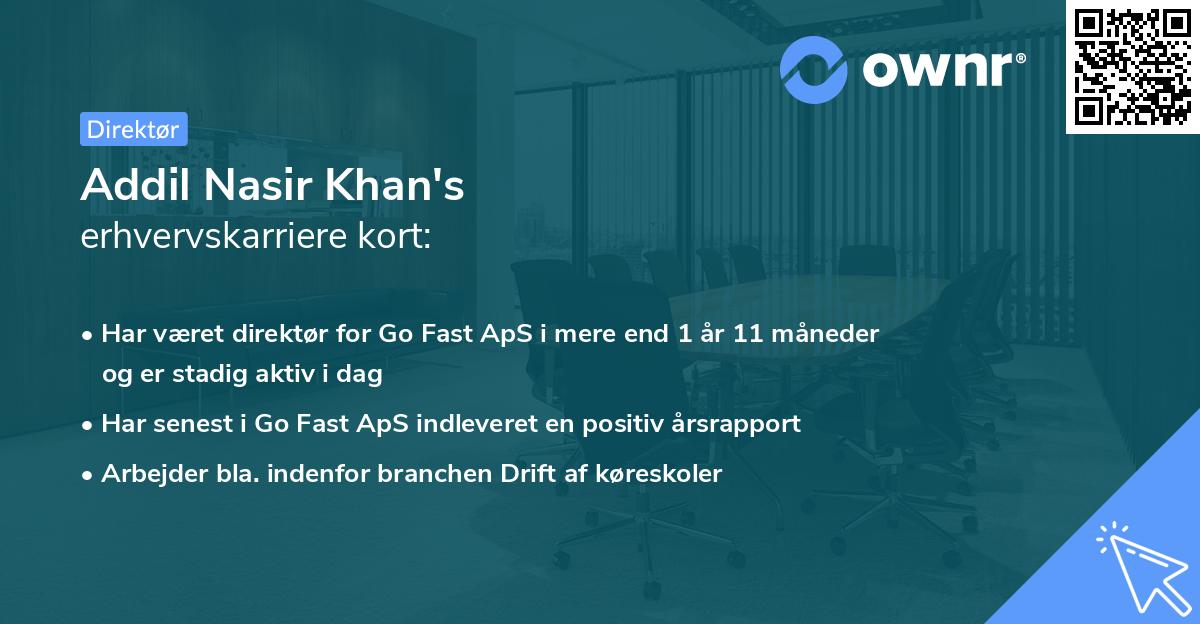 Addil Nasir Khan's erhvervskarriere kort