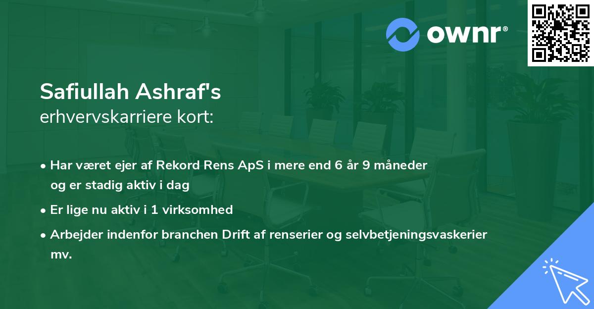 Safiullah Ashraf's erhvervskarriere kort