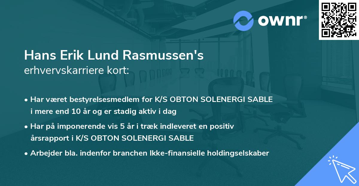 Hans Erik Lund Rasmussen's erhvervskarriere kort