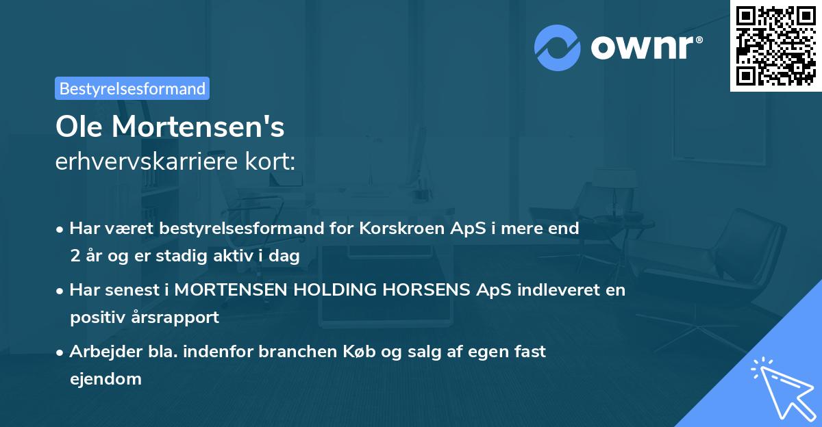 Ole Mortensen's erhvervskarriere kort