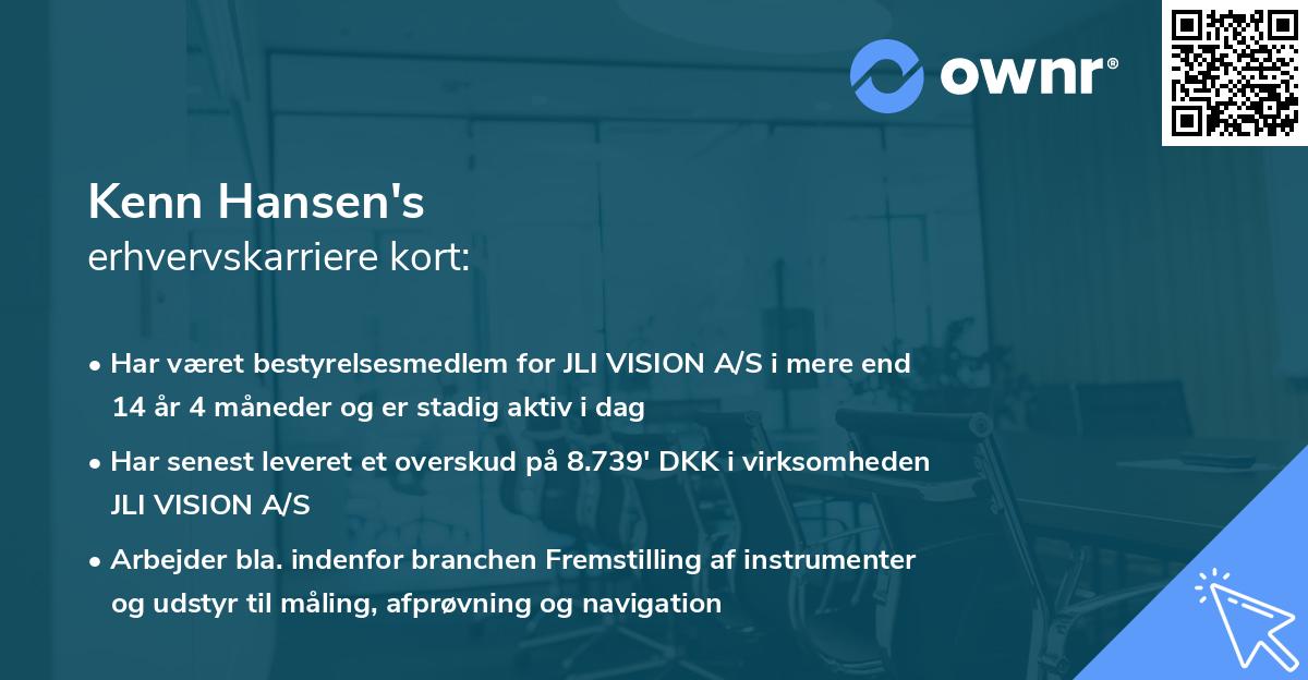 Kenn Hansen's erhvervskarriere kort