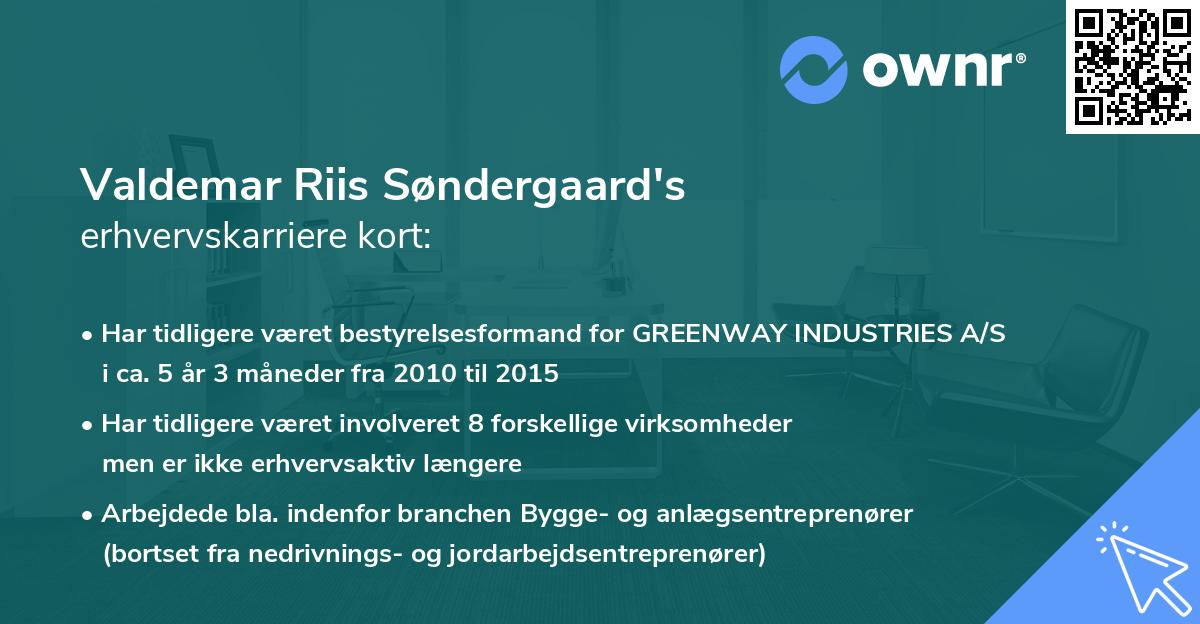 Valdemar Riis Søndergaard's erhvervskarriere kort