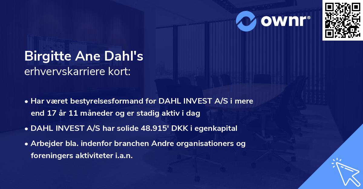 Birgitte Ane Dahl's erhvervskarriere kort