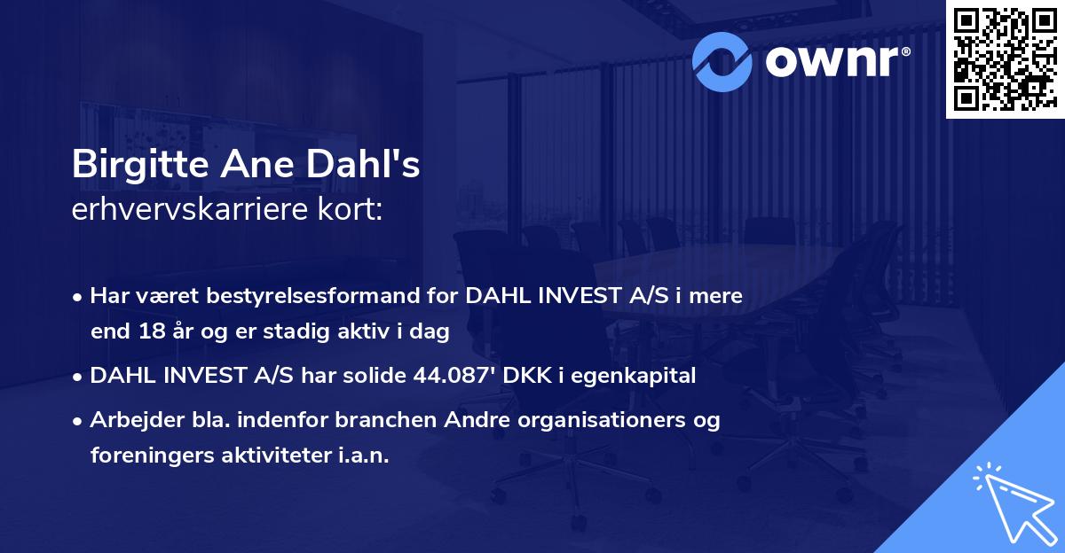 Birgitte Ane Dahl's erhvervskarriere kort