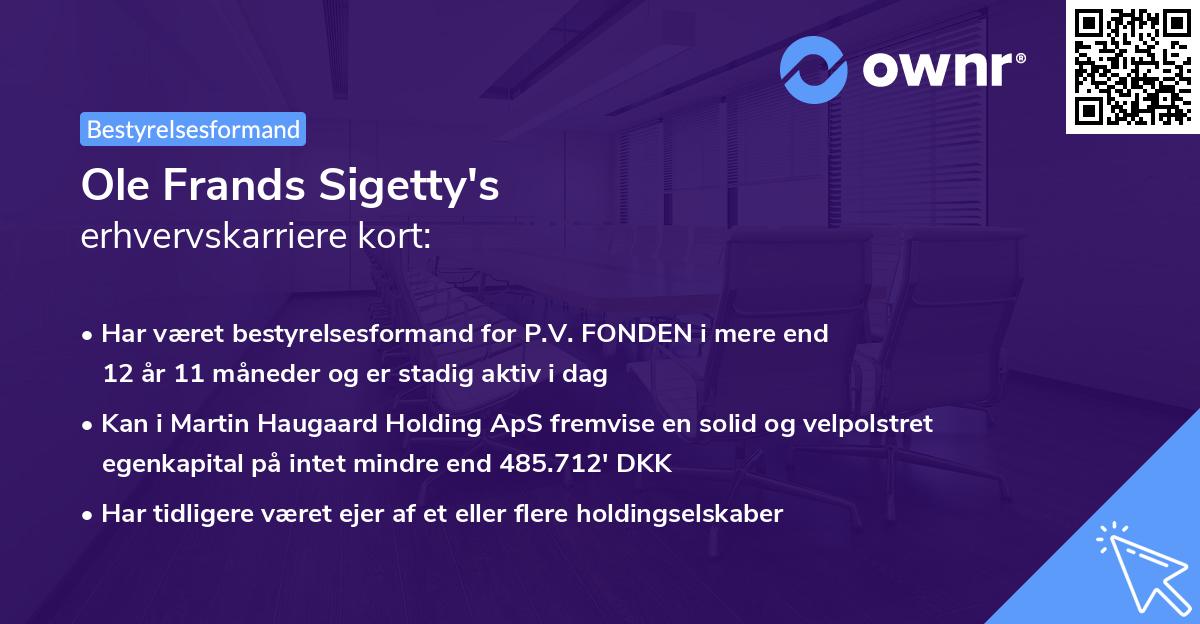 Ole Frands Sigetty's erhvervskarriere kort